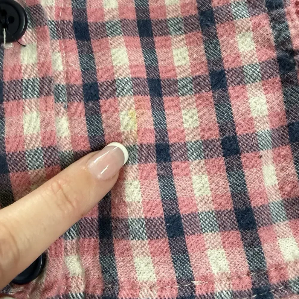 Vtg Lands End 90s Plaid Jumper Dress Girls Toddler 3T Pink Blue Thermal Layered